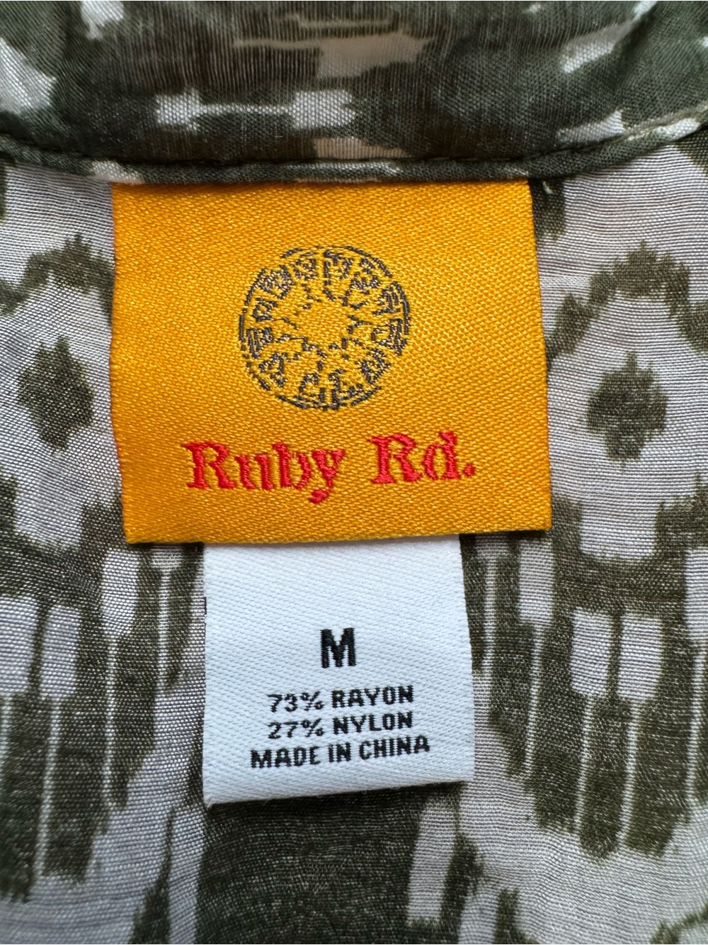 Ruby Rd. Olive and Cream Patterned Button-Front Shirt - Picture 4 of 5